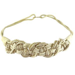 Vintage Cream and Gold Metalic Braided Rope with Faux Pearls Belt, 40"